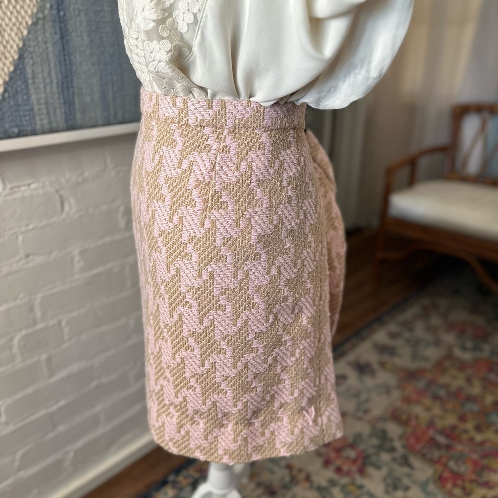 Vintage Peggy Jennings Pink and Gold Houndstooth Tweed Skirt - Picture 7 of 12